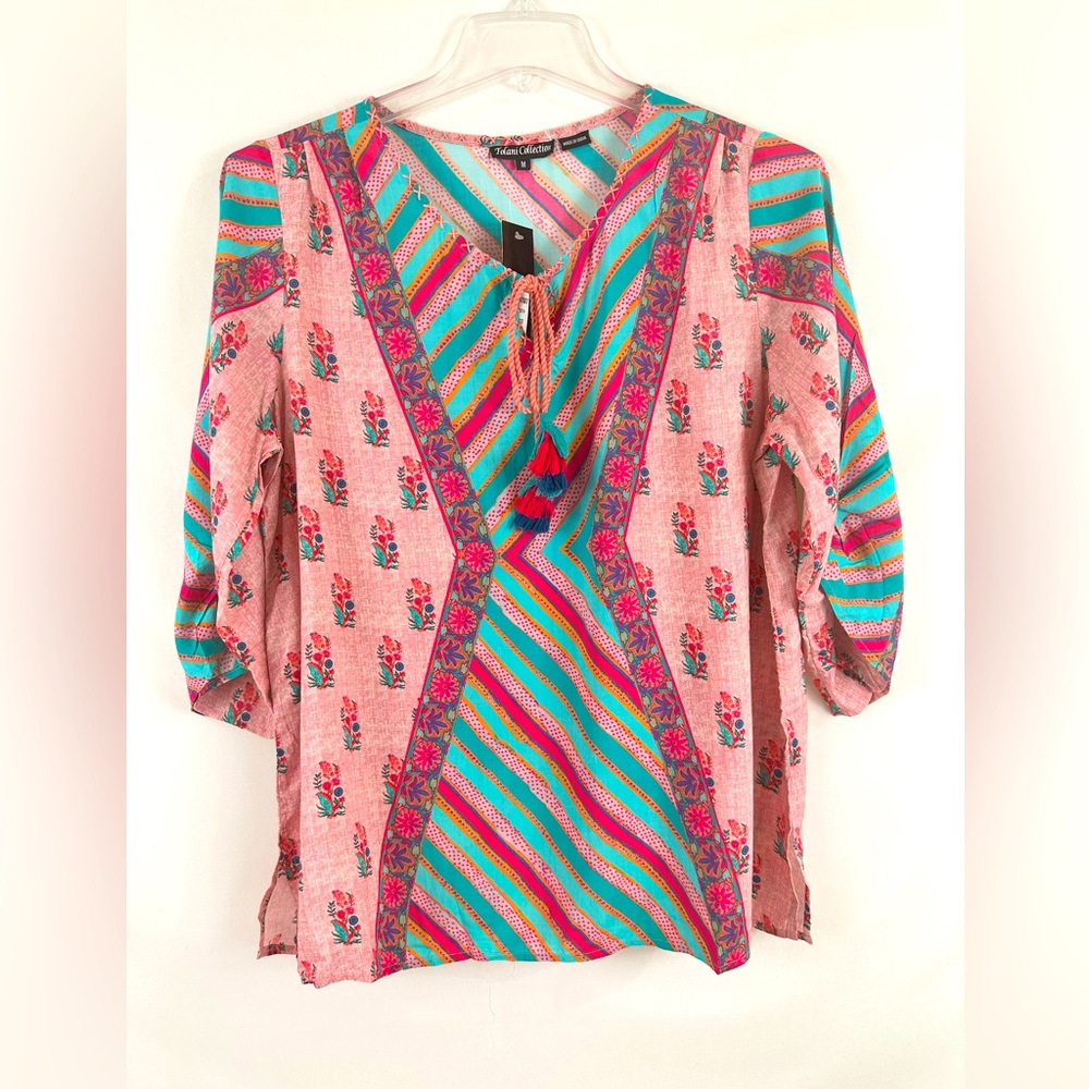 Tolani Collection Women's Top Momentum Pink Ruched 3/4 Sleeves A347007 S…